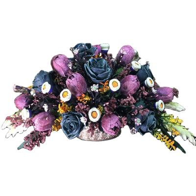 China Gold Velvet Fabric Artificial Flower Set Bouquet Wedding Flower Arrangement European Style Potted Decoration for sale