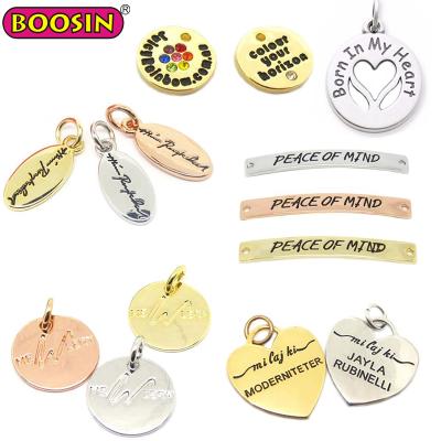 China ALLOY Personalized Wholesale Custom Logo Stamped Metal Tag Charms, Letter Word Expression Tags for sale