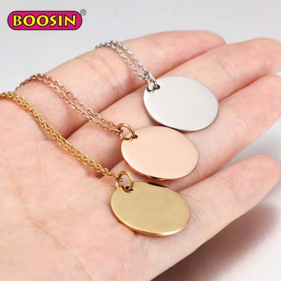 China Custom Stainless Steel Logo Disc Round 18K Gold Engraved Metal Coin Blank Pendant Necklace for sale