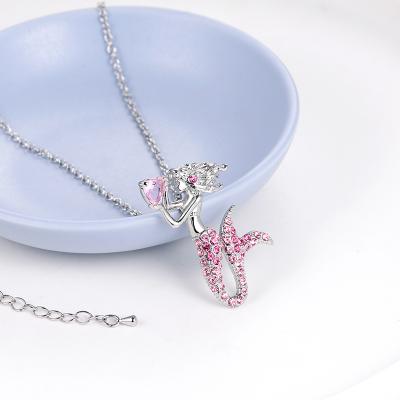 China Wholesale Custom Mermaid Pendant Necklace Silver ALLOY Rhinestone Fairy Tale Mermaid Kids Jewelry Gifts for sale