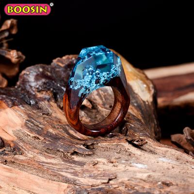 China Unique Handmade Natural Wood Resin Ring For Mens Jewelry On Sale for sale