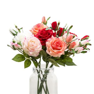 China Professional High Simulation Manufacturer Artificial Rose Flower , Artificial Double Heads Real Touch Roses for sale