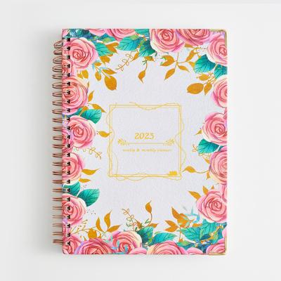 China Spiral Free Sample Custom Printing Logo 2023 Hardcover Spiral Agenda Daily Weekly Monthly Planner Notebook for sale