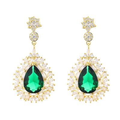 China Romantic Oval Cut Natural Green Yellow Big Zircon Pin Dangle Copper Earrings For Women Fashion Gemstone Gold Earrings for sale