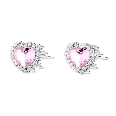 China Romantic Hot Selling heart square shaped copper & pink cubic zirconia diamond stud earrings for sale