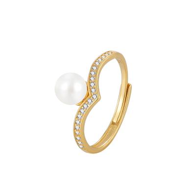 China TRENDY The New Listing V-shaped 925 Sterling Silver pearl zircon fashion jewelry Women Rings For Birthday gift for sale