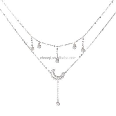 China Cute Good Selling Fashion boutique jewelry moon star pendant 925 sterling silver necklace for women and girls for sale