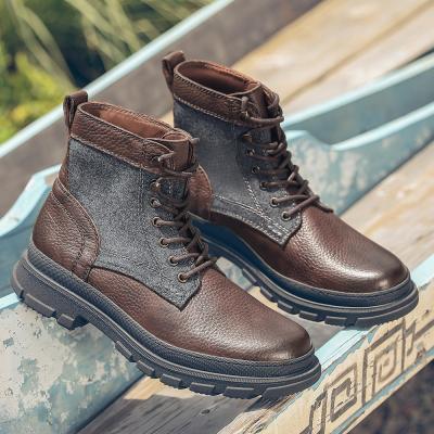 China Original Custom Made Winter Breathable Lace Up Black Leather Casual Mens Black Boots for sale