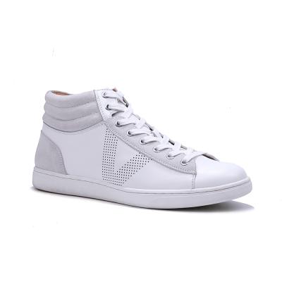 China Fashion Trend Custom Simple High Tops Leather White Sneakers Mens Casual Shoes for sale