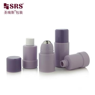 China RPPE(P)-50ML Eco Friendly Smoke Purple PP PCR Plastic Screw On Closure 50ml 75ml Plastic Roller Bottle With Stainless Steel Ball For Disinfectant for sale