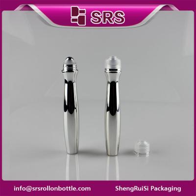 China SRS packaging plastic 15ml silver color PETG roll on bottle with steel ball for sale