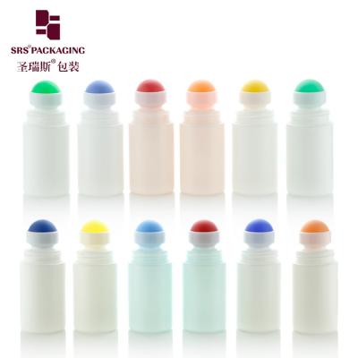 China RPPC-60ml Injection PP PCR Plastic Roller Ball Bottle With colored ball flat cap dome cap ribbed cap for Gel for sale