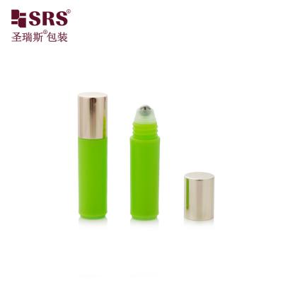 China RPA(S)-2ML Mini Slim Green Plastic Roller Bottle With Roller Ball Rose Gold Cap for sale