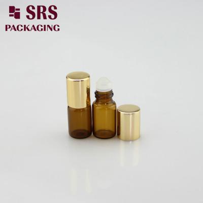 China SRS empty 2ml amber mini glass perfume roll on bottle with aluminum cap à venda