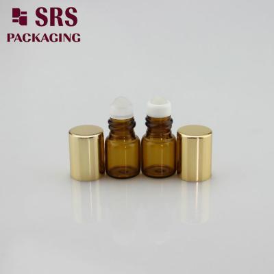 China SRS empty 1ml amber mini glass sample roll on bottle with gold aluminum cap à venda