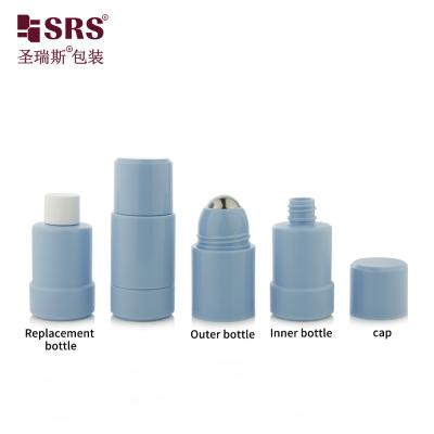 China Custom Blue Deodorant Packaging Container Round Twist Up Deodorant Roll On Packaging 50ml 75ml for sale