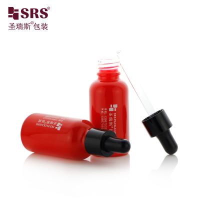 China D001 Red Skincare Essence Essential Oil Dropper Bottles with Round Shoulder Cylindrical Shape for sale