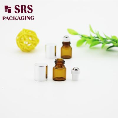 China SRS empty 1ml amber mini glass roll on bottle with silver aluminum cap à venda