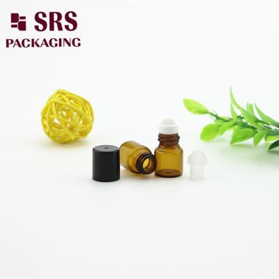 China SRS empty 1ml amber glass roll on bottle with black plastic cap for sale