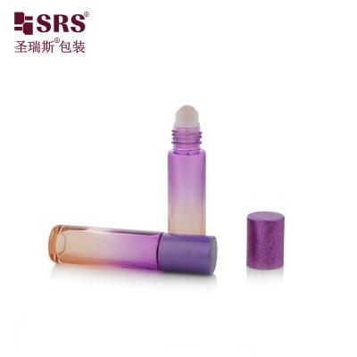 China BLPM-10ml Cute Purple Glass Roller Bottles Cylindrical Round 21MM Diameter Vial With Aluminum Cap For Perfume  Oils à venda