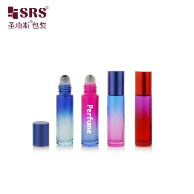 China BLPM-10ml Empty Round Cylinder Gradient colorful Stainless Steel Roller Ball Perfume 10ml Roll On Bottle for Cosmetic Oil Application for sale