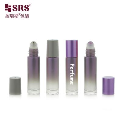 China BLPM-10ml Round Shape Empty Gradient Smoke Purple Custom Color Glass Vial Roller Bottle With Steel Rolling Ball For Cosmetic Perfume Oil à venda