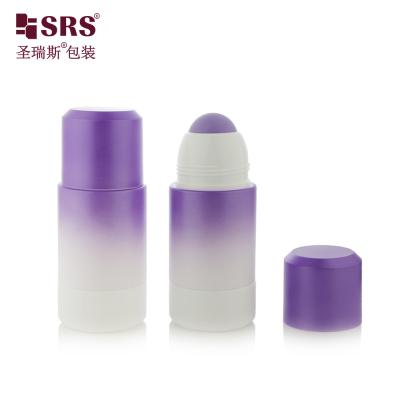 China RPPE(P)-75ML factory direct sale Empty Perfume Branding White Purple Gradient Refillable Roll On Bottle With Logo Printing with purple hollow roller ball à venda