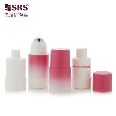 China Rppe(S)-50ml 75ml Gradient Coating Spraying Peach Pink White Refillable Deodorant Gel Roller Bottle With Big Steel Metal Massage Ball Packaging for sale