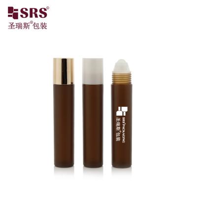 China Durable RPP P -20ml Matte Frosted Finish Empty Coffee Brown Color Roll On Bottle With Gold Screw Cap For Eye Care Packaging à venda