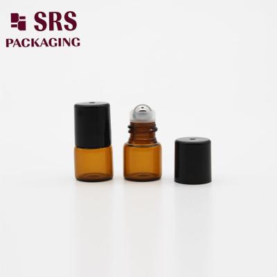 China SRS empty 2ml amber glass roller ball bottle with black plastic cap à venda