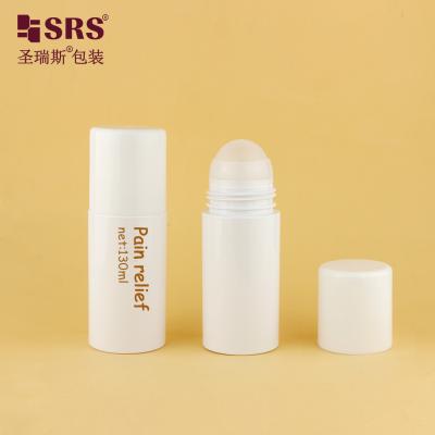 China PET43-130ML Empty White Round Eco-friendly PET Plastic Bottle With Big Roller Ball For Massage for sale