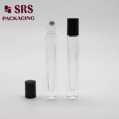 China SRS cosmetic square shape clear color thick wall 10ml glass roll on bottle for sale