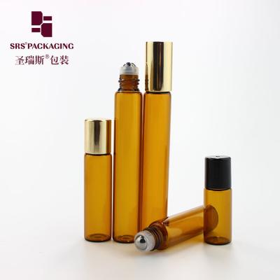 China Wholesale empty 3ml 5ml 10ml amber perfume glass roll on bottle with metal roller ball for sale