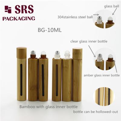 China SRS real bamboo cosmetic 8ml 10ml 15ml perfume glass roll on bottle for sale