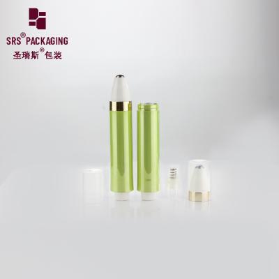 China Empty cosmetic 10ml green color press airless pump plastic roll on bottle à venda