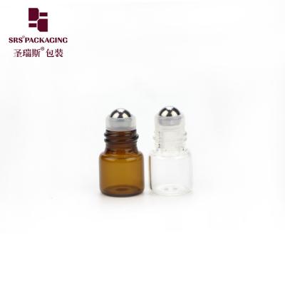 China Cosmetic Perfume Amber Glass Roller Bottle Empty Mini 1ml With Thin Wall à venda