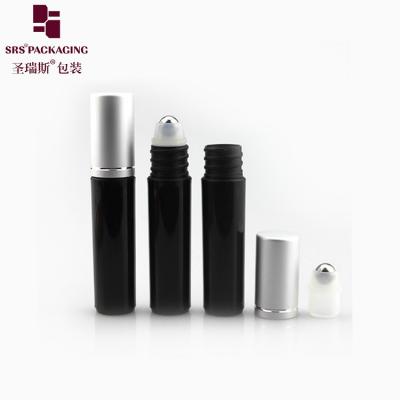 China RPA-5ML Black Roller Bottle Frosted Finish Available 5ml Roller Ball Container with Steel Ball Screw Cap In Metal for sale