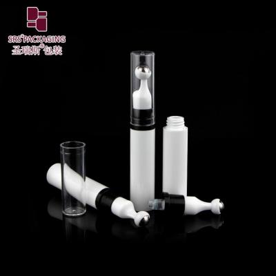 China A0031-10ML White Roll On with Airless Pump Head Stainless Steel Roller Ball White Eye Serum Bottle Cosmetic Packaging for sale