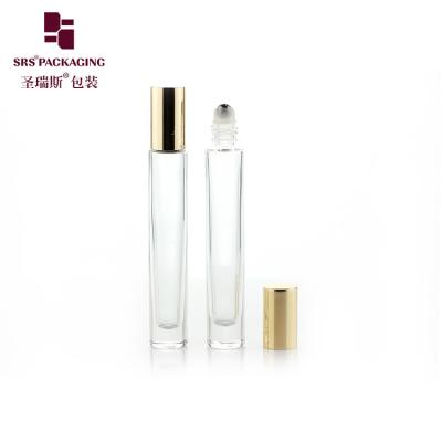 China GB1 Empty Cylindrical Essential Oil Glass Roller Bottle 10ML With Gold Silver Metal Cap for sale