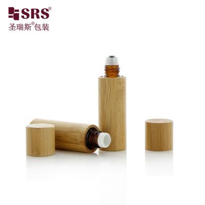 China In Stock Cosmetic Bamboo Roll On Glass Packaging 5ml For Essential Oils Parfum Bottle With Roller Ball for sale