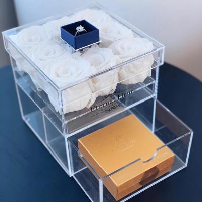 China Gift & Craft Green Grace Gift Custom Square Transparent Acrylic Flower Box With Drawer for sale