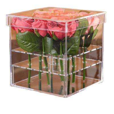 China Luxury Clear Acrylic Flower Custom Printed Logo Handmade Wholesale Rose Boxes With Drawer for sale