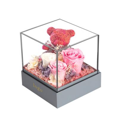 China 2019 Natural Luxury Custom Touch Logo Soap Flower Square Acrylic Flower Box for sale