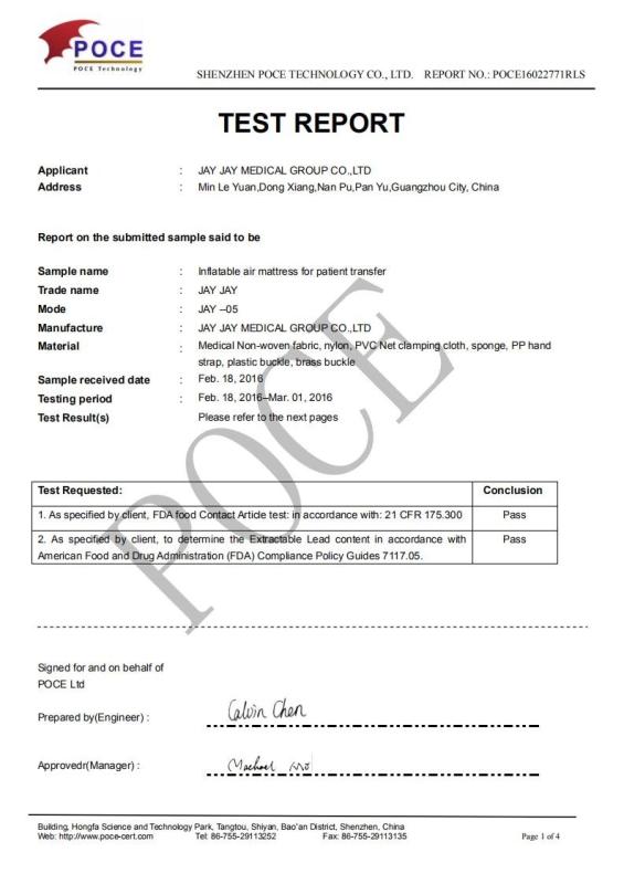 FDA testing report - JAYA MEDICAL GROUP CO.,LTD