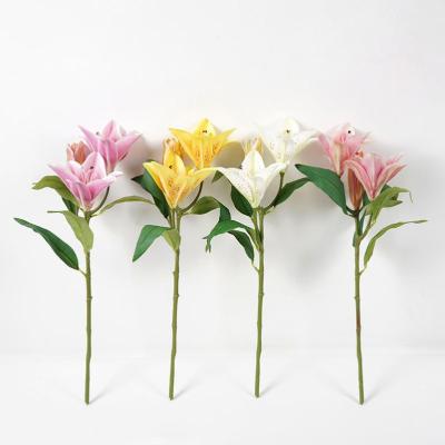 China Real 25*57cm Contemporary Simple Artificial Flowers Looks Spray Lily Spray*3 Silk Fake Flowers For Home Decorations for sale