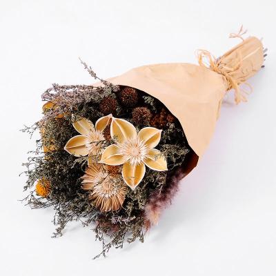 China Contemporary Dried Flower Bouquet Arrangements 2021 Spring 25*19*53CM Dried Natural Items With Paper Wrapped For Wedding Party Home Decoration for sale