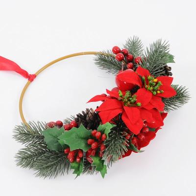 China 50%Polyester Real Fabric Christmas Wreath Artificial Plant Pine Cones 32*46CM Hanging Christmas Wreath For Party Home Store Decoration for sale