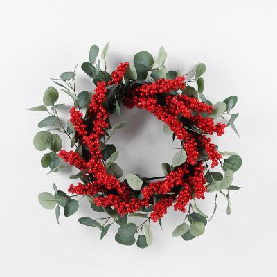 China 80%Froth Artificial Wreath RED Fake Plants For Christmas Decoration 50*15cm / 38*12cm Fake Christmas Wreath for sale