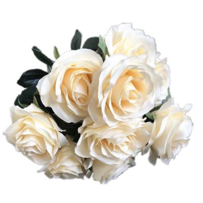 China New Natural Touch Style Artificial Flower Simple Velvet Rose Hanging Flores Artificial Flowers for Wedding Decor for sale