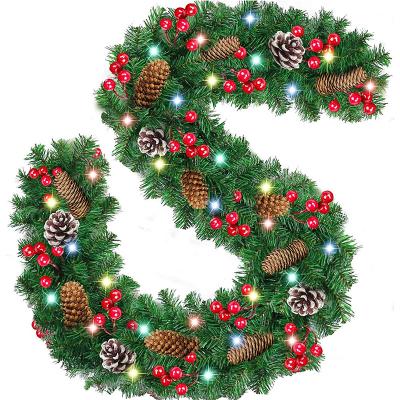 China Beautiful High Quality Colorful Pine Needle PVC Christmas Green Artificial Garland Decoration With Lights for sale